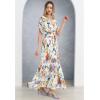 imageCHICWISH Women Floral Pleated Chiffon Maxi Dress V Neck Short Sleeve Elastic Waisted Flowy Summer Long DressesBlue