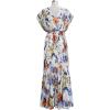 imageCHICWISH Women Floral Pleated Chiffon Maxi Dress V Neck Short Sleeve Elastic Waisted Flowy Summer Long DressesBlue