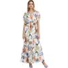 imageCHICWISH Women Floral Pleated Chiffon Maxi Dress V Neck Short Sleeve Elastic Waisted Flowy Summer Long DressesBlue
