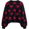 imageCHICWISH Women Romantic Hearts Knit Sweater Puff Long Sleeve Crew Neck Soft Casual Valentines Party Crop Pullover TopsBlack