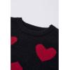 imageCHICWISH Women Romantic Hearts Knit Sweater Puff Long Sleeve Crew Neck Soft Casual Valentines Party Crop Pullover TopsBlack