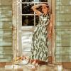 imageCHICWISH Womens Summer Palm Green LeafPink Floral Print Halter Neck Sleeveless Party Maxi DressGreen
