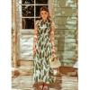 imageCHICWISH Womens Summer Palm Green LeafPink Floral Print Halter Neck Sleeveless Party Maxi DressGreen