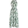 imageCHICWISH Womens Summer Palm Green LeafPink Floral Print Halter Neck Sleeveless Party Maxi DressGreen