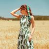 imageCHICWISH Womens Summer Palm Green LeafPink Floral Print Halter Neck Sleeveless Party Maxi DressGreen
