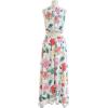 imageCHICWISH Womens Summer Palm Green LeafPink Floral Print Halter Neck Sleeveless Party Maxi DressSummer Fun