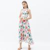 imageCHICWISH Womens Summer Palm Green LeafPink Floral Print Halter Neck Sleeveless Party Maxi DressSummer Fun