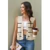imageDisamer Sleeveless Sweater Vest for Women Crochet Knit Button Down Crop Cardigan Sleeveless Tank Tops with PocketsStripe Apricot
