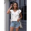 imageDisamer Summer Cap Sleeve Tank Tops for Women Trendy 2025 Loose Fit Basic Solid Color V Neck Short Sleeve ShirtsFlower White2