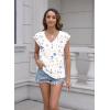 imageDisamer Summer Cap Sleeve Tank Tops for Women Trendy 2025 Loose Fit Basic Solid Color V Neck Short Sleeve ShirtsFlower White2