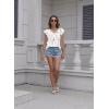 imageDisamer Summer Cap Sleeve Tank Tops for Women Trendy 2025 Loose Fit Basic Solid Color V Neck Short Sleeve ShirtsFlower White2