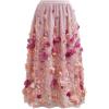 imageCHICWISH Women 3D Clover Applique Mesh Tulle Skirt Casual Flowy Elastic High Waist ALine Garden Party Maxi SkirtCoral