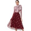 imageCHICWISH Women Christmas Shimmer Candy Cane Print Mesh Tulle Midi Skirt Cute High Waist ALine Casual Holiday SkirtsBurgundy