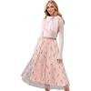 imageCHICWISH Women Christmas Shimmer Candy Cane Print Mesh Tulle Midi Skirt Cute High Waist ALine Casual Holiday SkirtsPink
