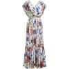 imageCHICWISH Women Floral Pleated Chiffon Maxi Dress V Neck Short Sleeve Elastic Waisted Flowy Summer Long DressesBlue