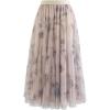 imageCHICWISH Women Floral Printed Mesh Tulle Midi Skirt Double Layered Elastic Waist A Line Flowy Fairy Skirts Dusty PinkDusty Pink