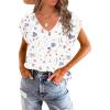 imageDisamer Summer Cap Sleeve Tank Tops for Women Trendy 2025 Loose Fit Basic Solid Color V Neck Short Sleeve ShirtsFlower White2