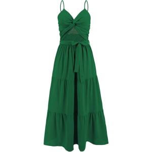 imageCHICWISH Womens MintGreenBlackOrange Twist Cutout Shirred Cami Maxi DressGreen