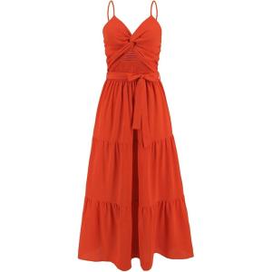 imageCHICWISH Womens MintGreenBlackOrange Twist Cutout Shirred Cami Maxi DressOrange