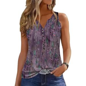 imageDisamer Tank Tops for Women 2025 Summer Casual Button Down Shirts Loose Fit V Neck Sleeveless Tshirt BlouseDewdrop Purple