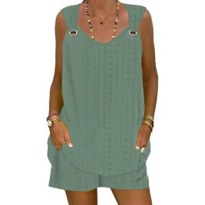 imageDisamer Two Piece Sets for Women Summer Outfits Lounge Sets Shorts Pants Sleeveless Matching Sets Vacation Travel OutfitsLace Green