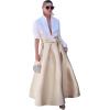 imageCHICWISH Women Bowknot Pleated Maxi Skirt Casual High Waist ALine Prom Party Swing Long Skirts with PocketsChampagne