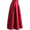 imageCHICWISH Women Bowknot Pleated Maxi Skirt Casual High Waist ALine Prom Party Swing Long Skirts with PocketsRed