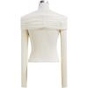 imageCHICWISH Women Off Shoulder Sweater Top Sexy Long Sleeve Mesh Spliced Knit Top Going Out Tunics TopsCream