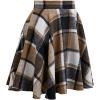 imageCHICWISH Women Plaid Flared Mini Skirt Vintage A Line High Waist Fall Winter Casual Pleated Flowy Short SkirtBrown