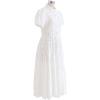imageCHICWISH Women Short Sleeves Cotton Midi Dress Crochet Collar Embroidered Eyelet Button Down Casual White Long DressWhite