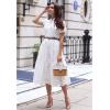 imageCHICWISH Women Short Sleeves Cotton Midi Dress Crochet Collar Embroidered Eyelet Button Down Casual White Long DressWhite