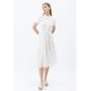 imageCHICWISH Women Short Sleeves Cotton Midi Dress Crochet Collar Embroidered Eyelet Button Down Casual White Long DressWhite