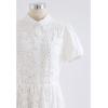imageCHICWISH Women Short Sleeves Cotton Midi Dress Crochet Collar Embroidered Eyelet Button Down Casual White Long DressWhite