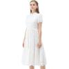 imageCHICWISH Women Short Sleeves Cotton Midi Dress Crochet Collar Embroidered Eyelet Button Down Casual White Long DressWhite