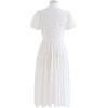 imageCHICWISH Women Short Sleeves Cotton Midi Dress Crochet Collar Embroidered Eyelet Button Down Casual White Long DressWhite
