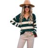 imageCHICWISH Women Stripe VNeck Pullover Sweater Long Sleeve Classic Casual Polo Tops Shirts Fall Winter Knit SweatersEmerald