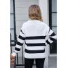 imageCHICWISH Women Stripe VNeck Pullover Sweater Long Sleeve Classic Casual Polo Tops Shirts Fall Winter Knit SweatersWhite