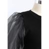 imageCHICWISH Womens BlackWineGreyPinkWhite Organza Bubble Sleeves Knit TopBlack
