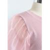 imageCHICWISH Womens BlackWineGreyPinkWhite Organza Bubble Sleeves Knit TopPink