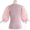 imageCHICWISH Womens BlackWineGreyPinkWhite Organza Bubble Sleeves Knit TopPink