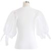 imageCHICWISH Womens BlackWineGreyPinkWhite Organza Bubble Sleeves Knit TopWhite