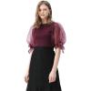 imageCHICWISH Womens BlackWineGreyPinkWhite Organza Bubble Sleeves Knit TopWine