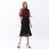 imageCHICWISH Womens BlackWineGreyPinkWhite Organza Bubble Sleeves Knit TopWine