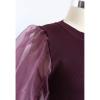 imageCHICWISH Womens BlackWineGreyPinkWhite Organza Bubble Sleeves Knit TopWine