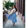 imageCHICWISH Womens Blue and White Stripe Pleated ALine Midi Prom Party SkirtBlue