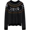imageCHICWISH Women Halloween Sweater Skull Printed Crewneck Long Sleeves Holiday Knit Sweater Pullover TopsBlack