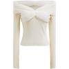 imageCHICWISH Women Off Shoulder Sweater Top Sexy Long Sleeve Mesh Spliced Knit Top Going Out Tunics TopsCream