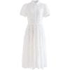 imageCHICWISH Women Short Sleeves Cotton Midi Dress Crochet Collar Embroidered Eyelet Button Down Casual White Long DressWhite