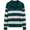 imageCHICWISH Women Stripe VNeck Pullover Sweater Long Sleeve Classic Casual Polo Tops Shirts Fall Winter Knit SweatersEmerald