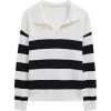 imageCHICWISH Women Stripe VNeck Pullover Sweater Long Sleeve Classic Casual Polo Tops Shirts Fall Winter Knit SweatersWhite
